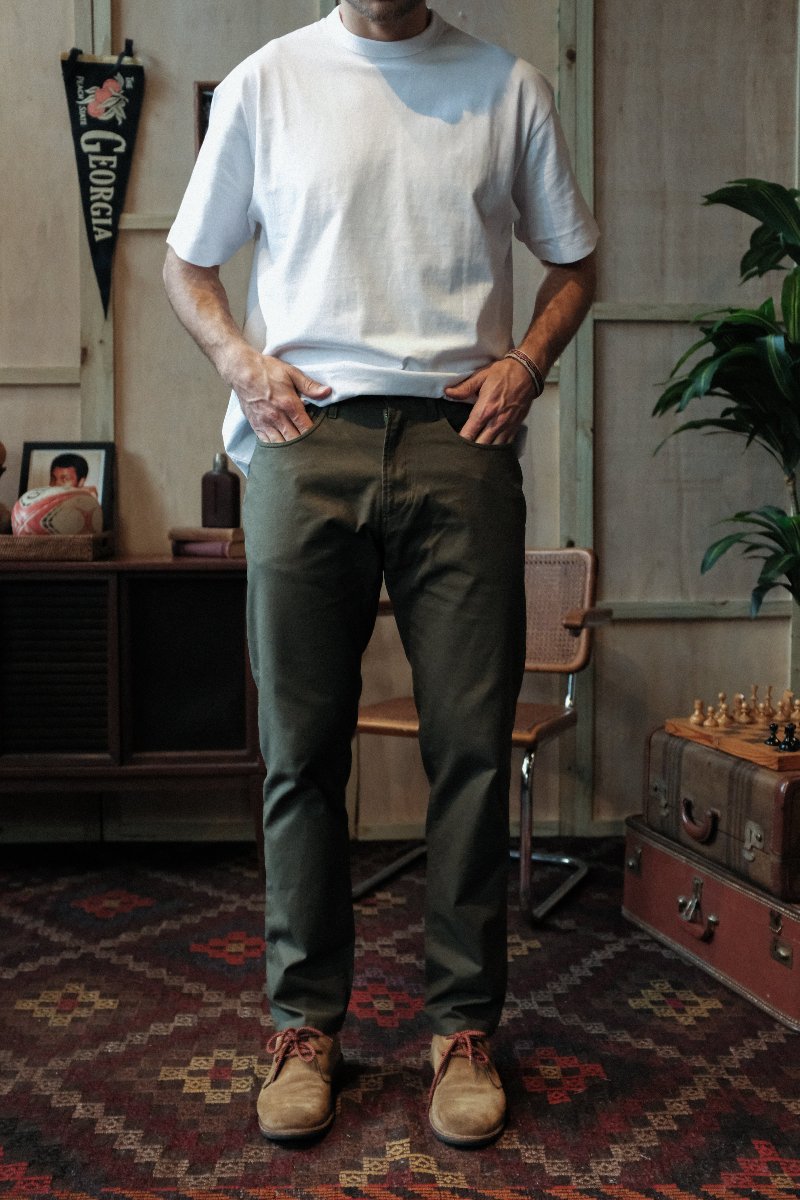 Original Straight Fit Japanese Canvas 5-Pocket Pants In Sage Green