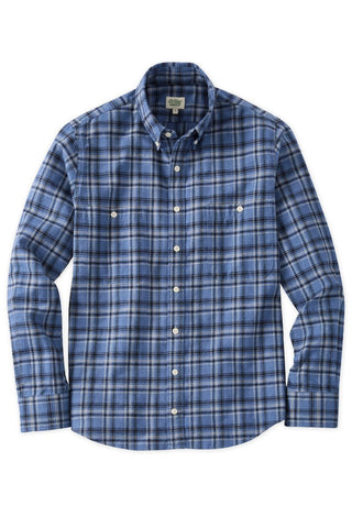 Blue and Black Plaid Cotton Linen Flannel Sport Shirt