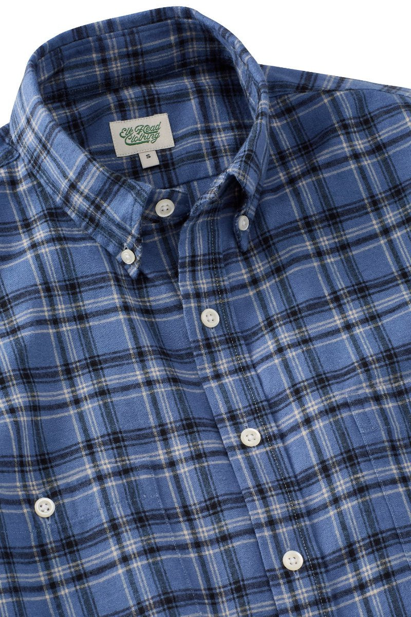 Blue and Black Plaid Cotton Linen Flannel Sport Shirt