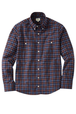 Navy And Orange Cotton Linen Plaid Flannel  Sport Shirt