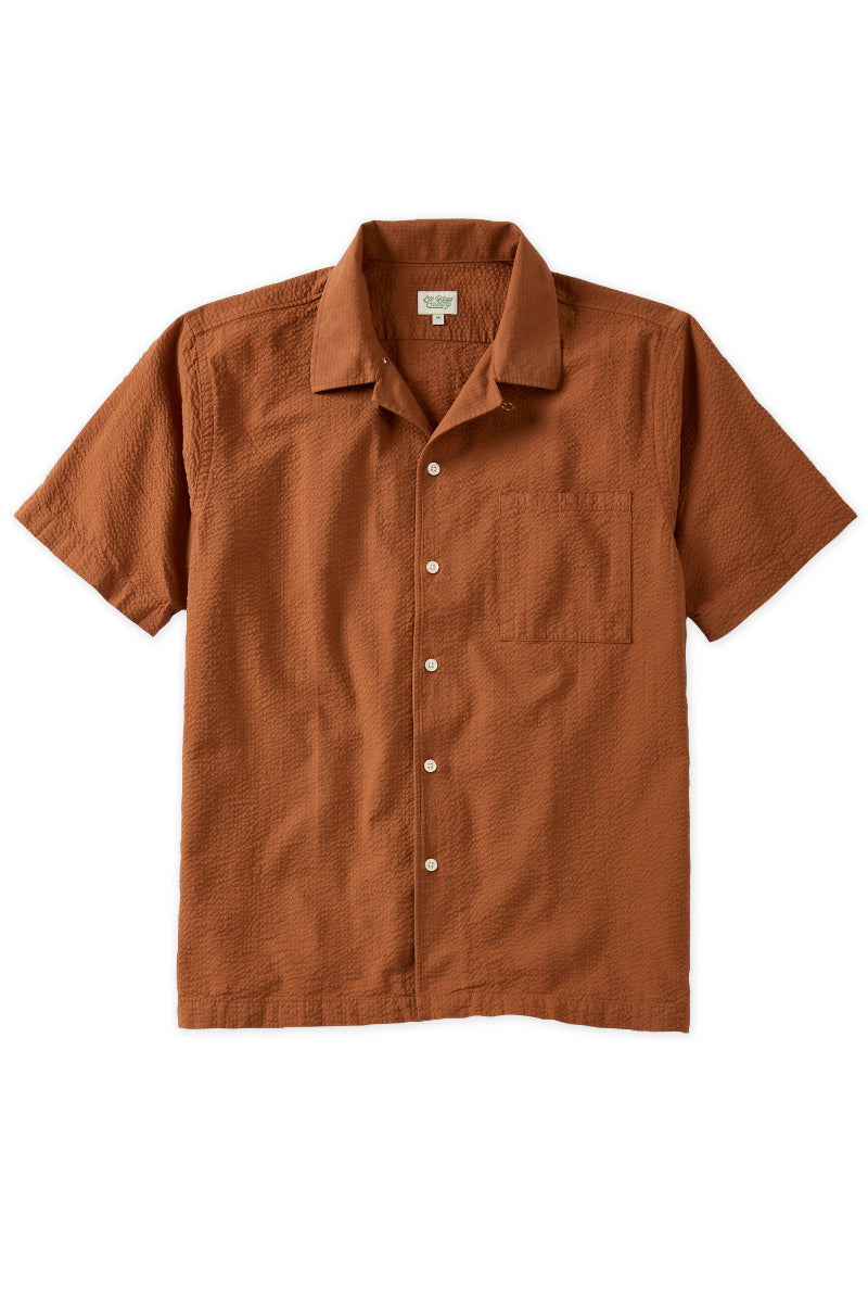 Rust Seersucker Camp Collar