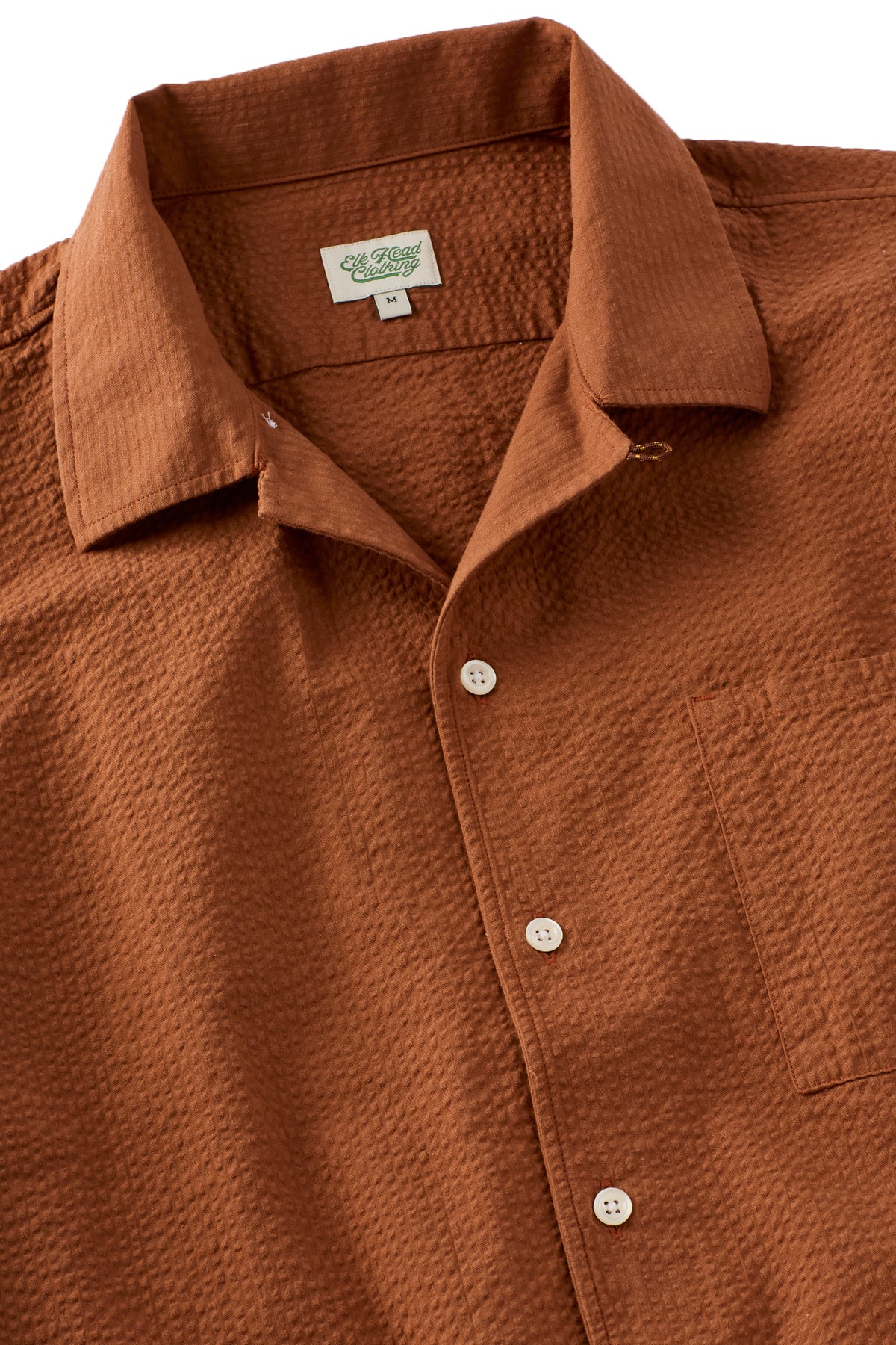 Rust Seersucker Camp Collar