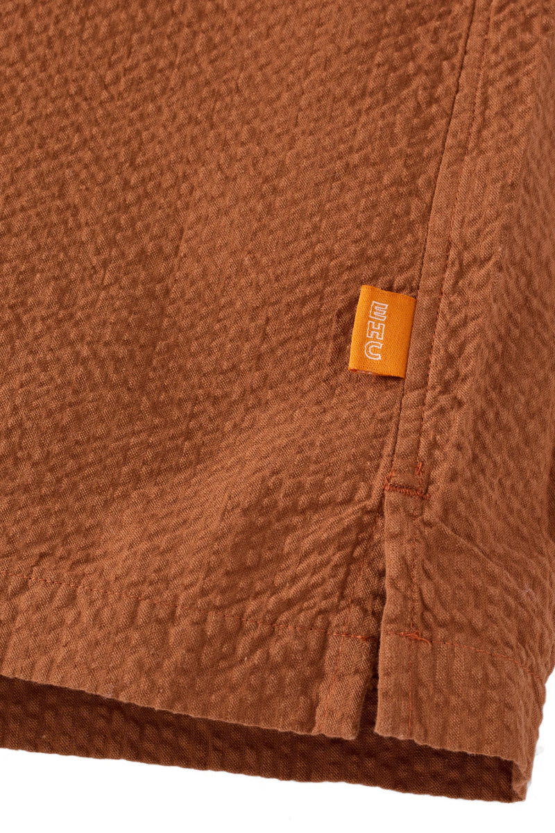 Rust Seersucker Camp Collar