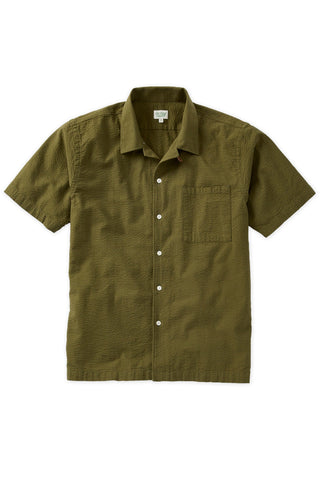 Olive Seersucker Camp Collar