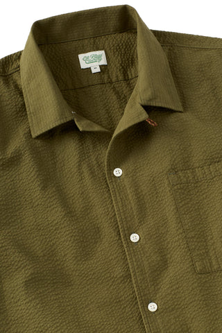 Olive Seersucker Camp Collar