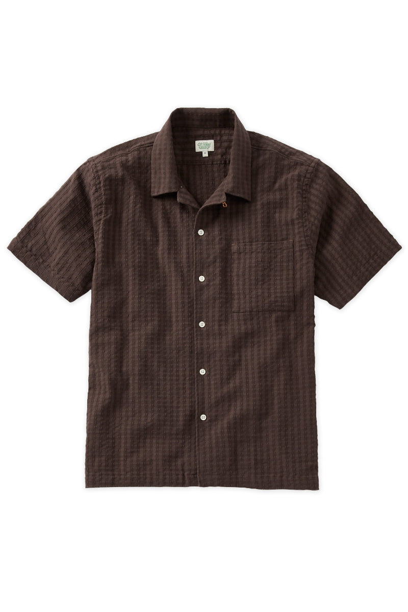 Brown Jacquard Short Sleeve Camp Collar