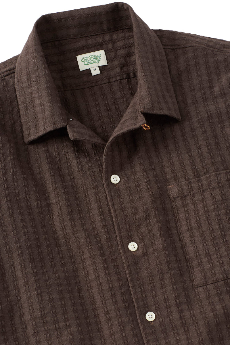Brown Jacquard Short Sleeve Camp Collar