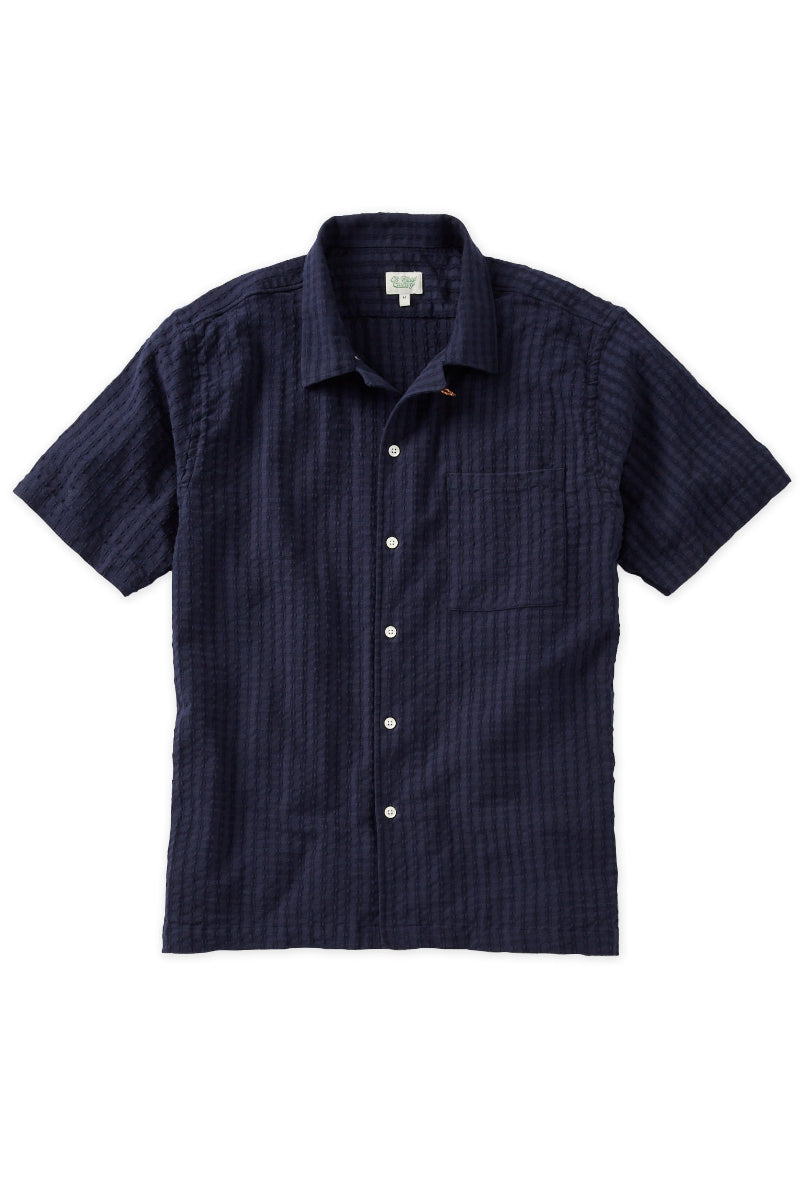 Navy Jacquard Short Sleeve Camp Collar