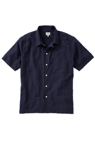 Navy Jacquard Short Sleeve Camp Collar