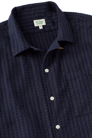 Navy Jacquard Short Sleeve Camp Collar