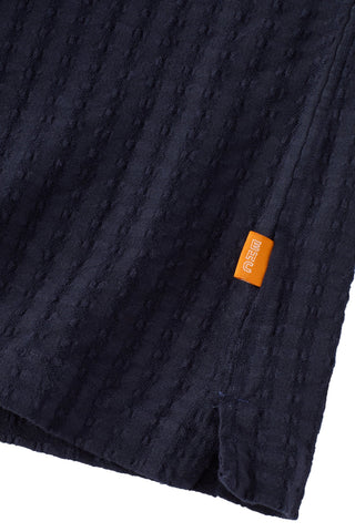 Navy Jacquard Short Sleeve Camp Collar
