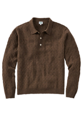 Cashmere Long Sleeve Coffee Polo Cable Knit