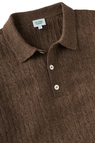 Cashmere Long Sleeve Coffee Polo Cable Knit