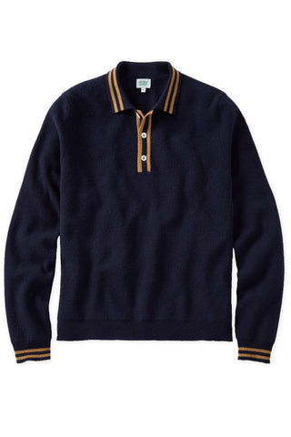 Navy Cashmere Milano Stitch Long Sleeve Polo