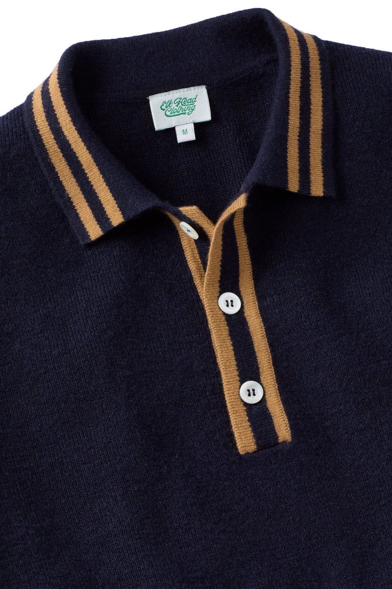 Navy Cashmere Milano Stitch Long Sleeve Polo