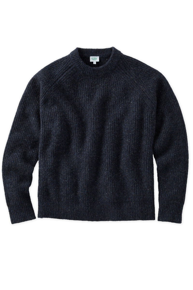 Cashmere Indigo Fleck Rib Knit Crewneck