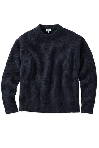 Cashmere Indigo Fleck Rib Knit Crewneck