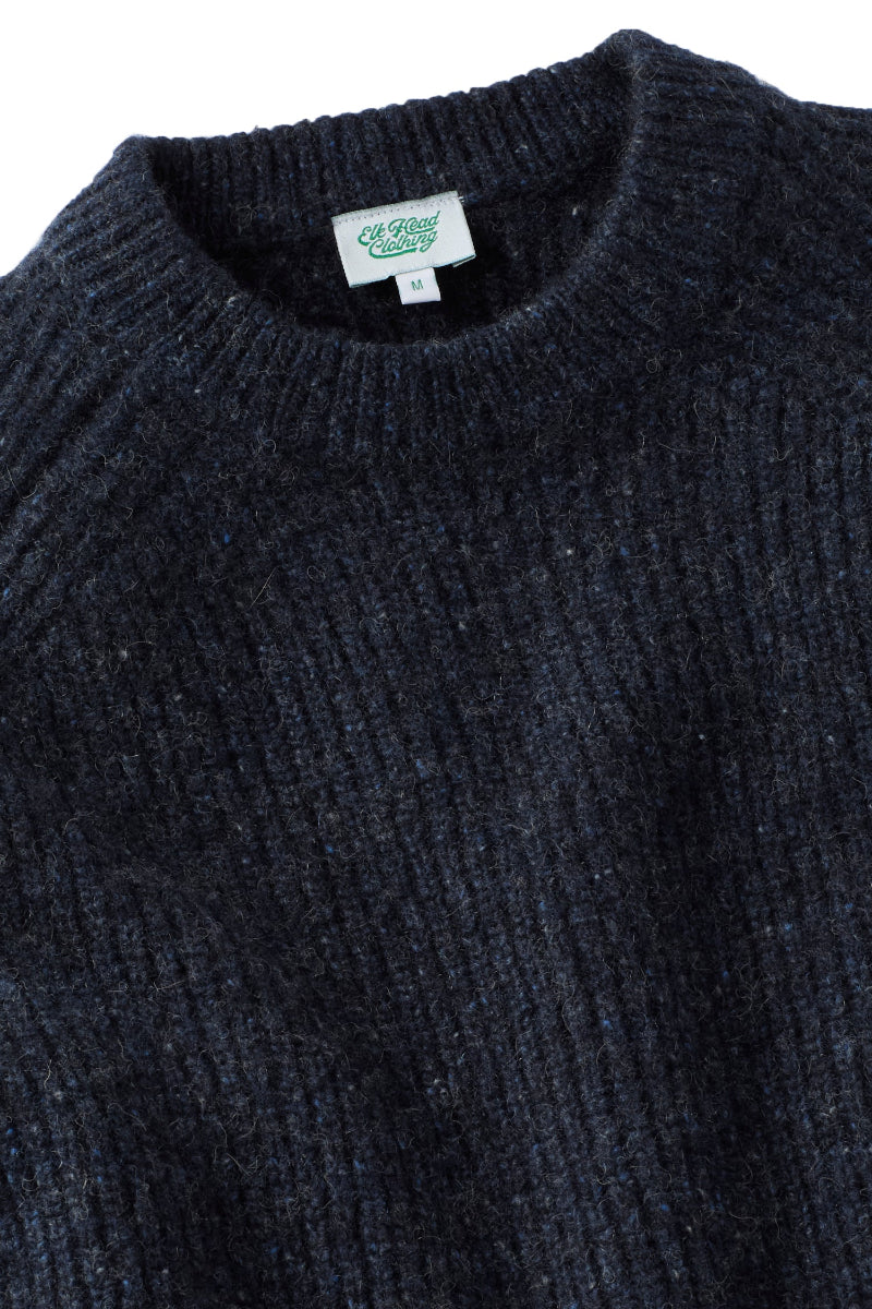 Cashmere Indigo Fleck Rib Knit Crewneck