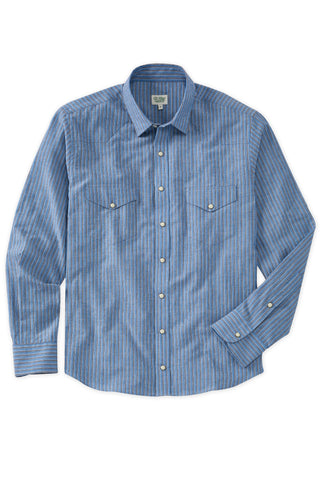 Cotton Linen Ivory Stripe Pearl Snap Western