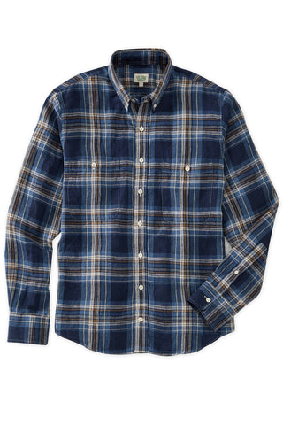 Navy & Ivory Plaid Linen Double Chest Sport Shirt