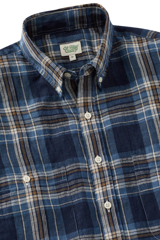 Navy & Ivory Plaid Linen Double Chest Sport Shirt