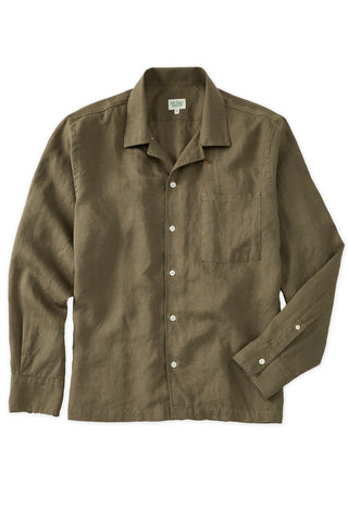 Olive Linen Camp Collar Sport Shirt