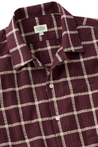 Maroon And Ivory Plaid Camp Collar short sleeve