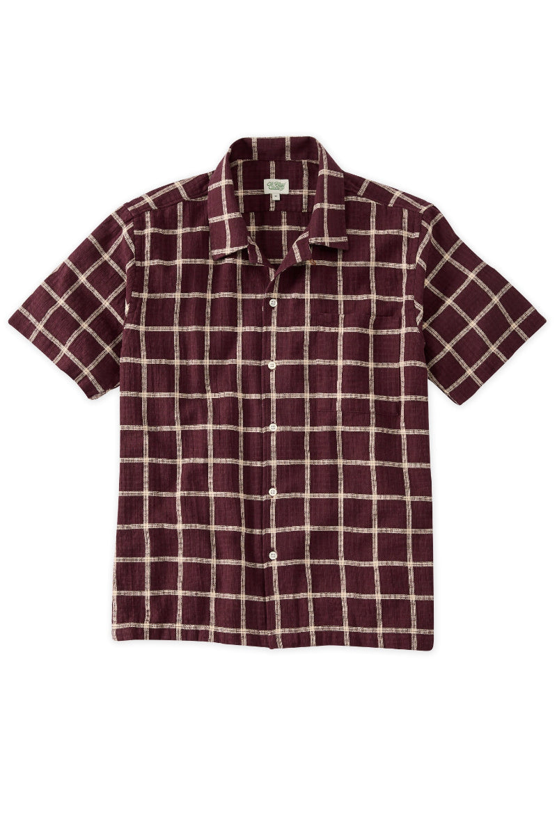 Maroon And Ivory Plaid Camp Collar short sleeve