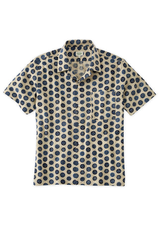 Tan and Blue Floral Camp Collar