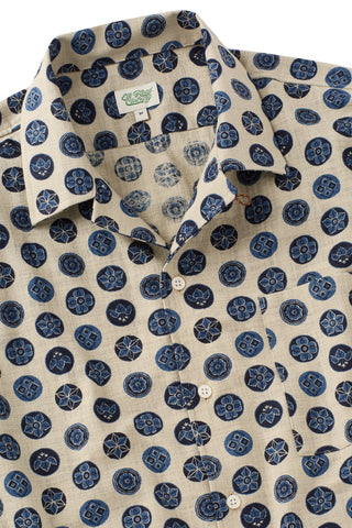 Tan and Blue Floral Camp Collar