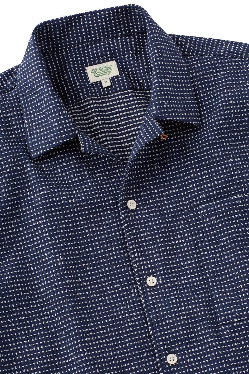 Cotton Navy White Polka camp collar