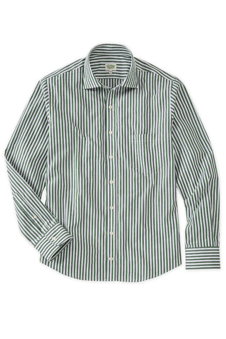 Green and White Stripe Spread Collar Shirt