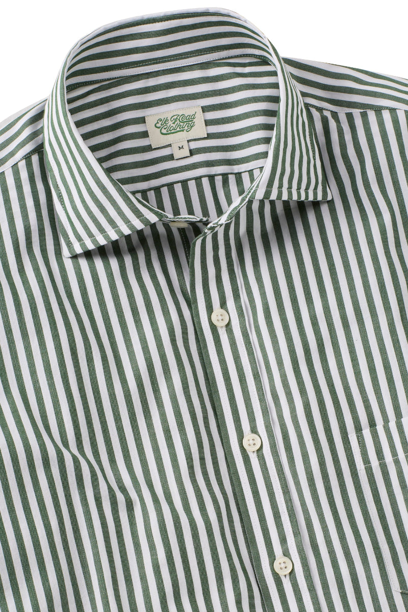 Green and White Stripe Spread Collar Shirt