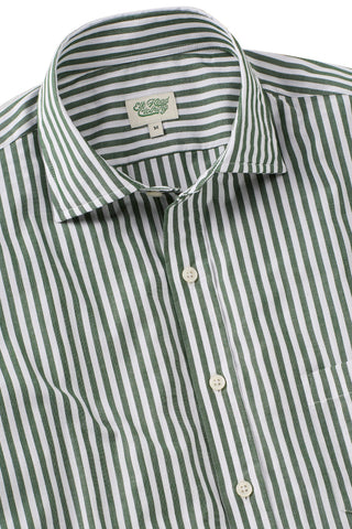 Green and White Stripe Spread Collar Shirt