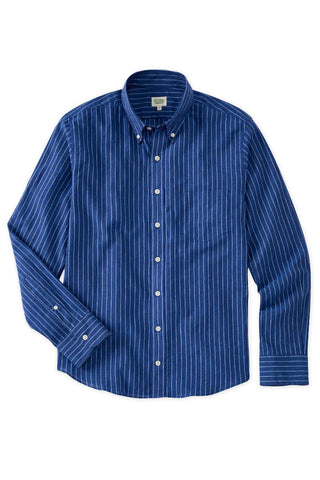 Indigo and White vertical Stripe Button Collar
