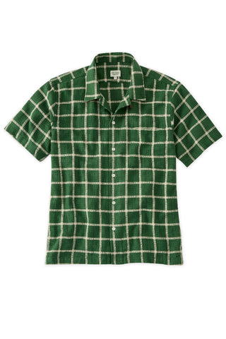 Green And Ivory Plaid Camp Collar short sleeve