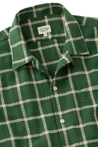 Green And Ivory Plaid Camp Collar short sleeve