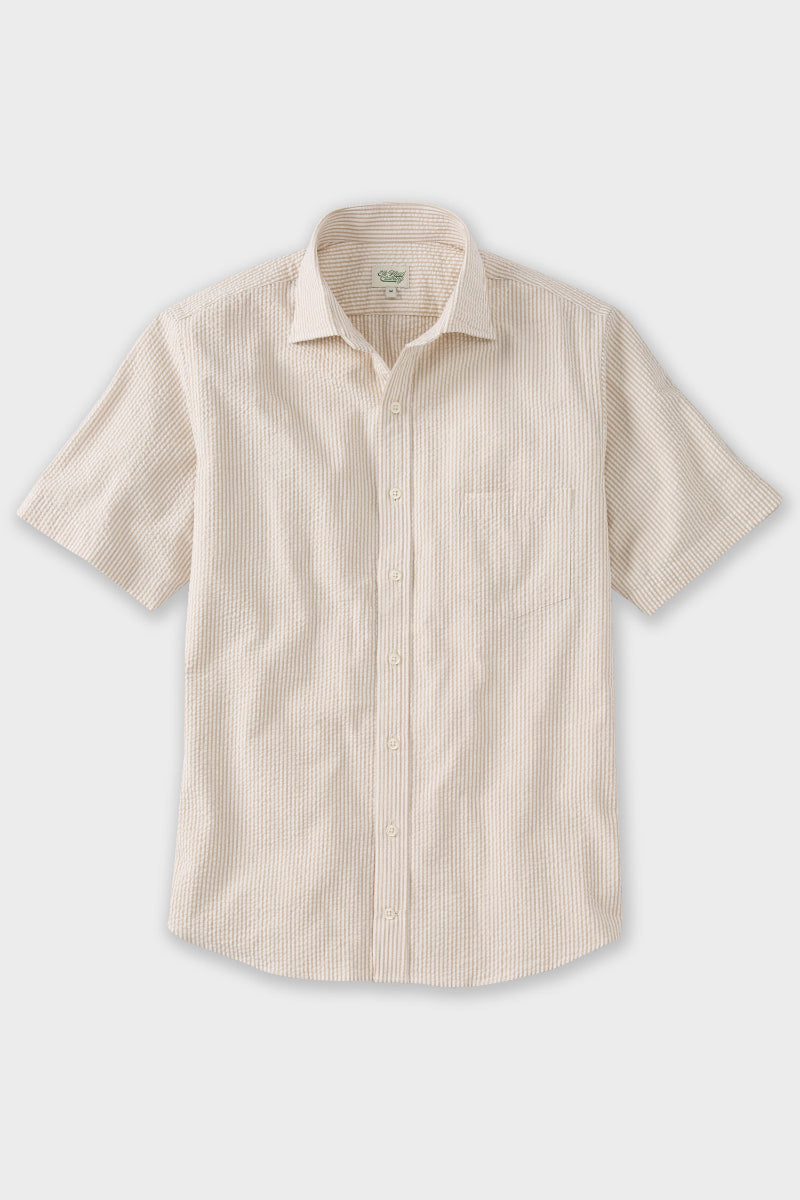 White & Tan Organic Cotton Seersucker Sport Shirt