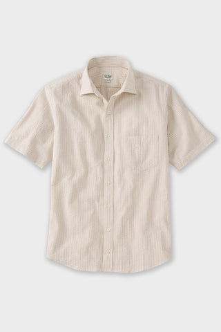 White & Tan Organic Cotton Seersucker Sport Shirt