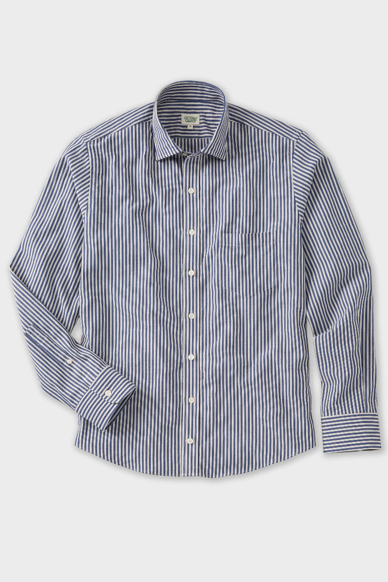 Ivory and Denim Stripe Spread Collar Shirt