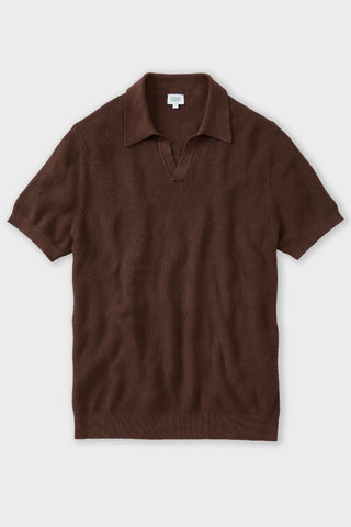 Brown Johnny Collar Rib Knit Polo