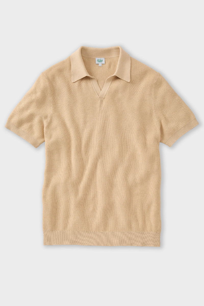 Beige Johnny Collar Rib Knit Polo