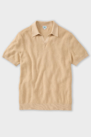 Beige Johnny Collar Rib Knit Polo