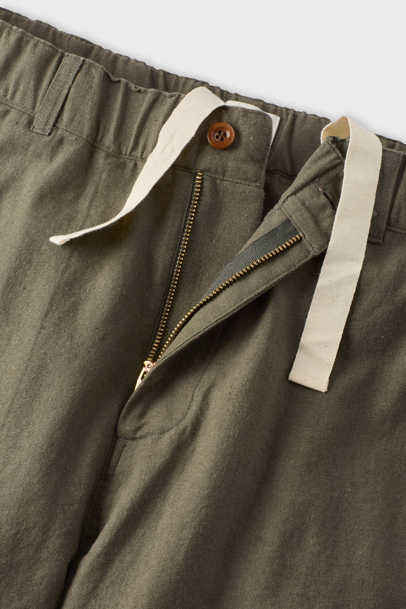 Olive Cotton Linen Field Shorts