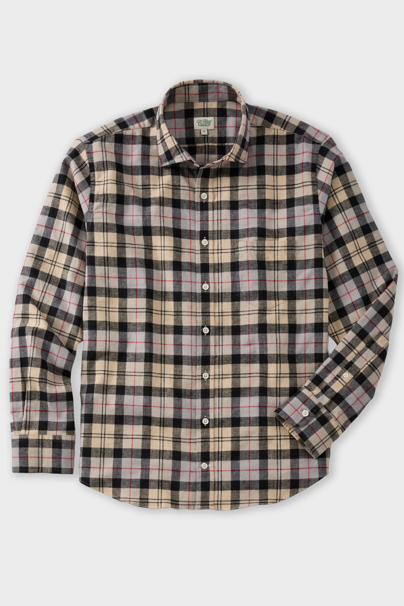 Ivory, Charcoal and Red Plaid Brushed Flannel