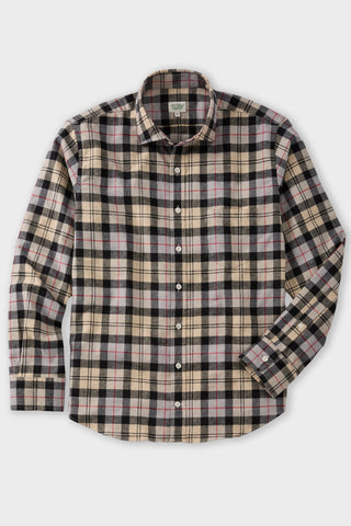 Ivory, Charcoal and Red Plaid Brushed Flannel