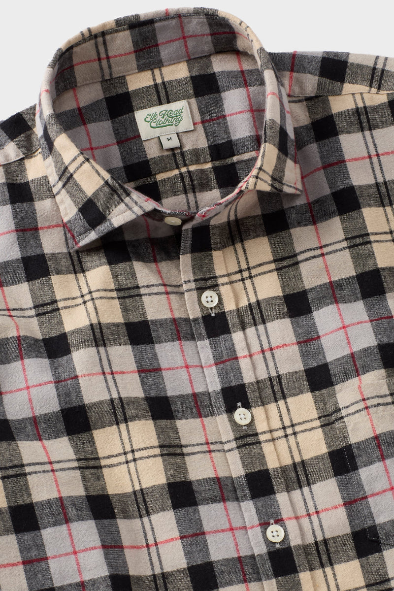 Ivory, Charcoal and Red Plaid Brushed Flannel