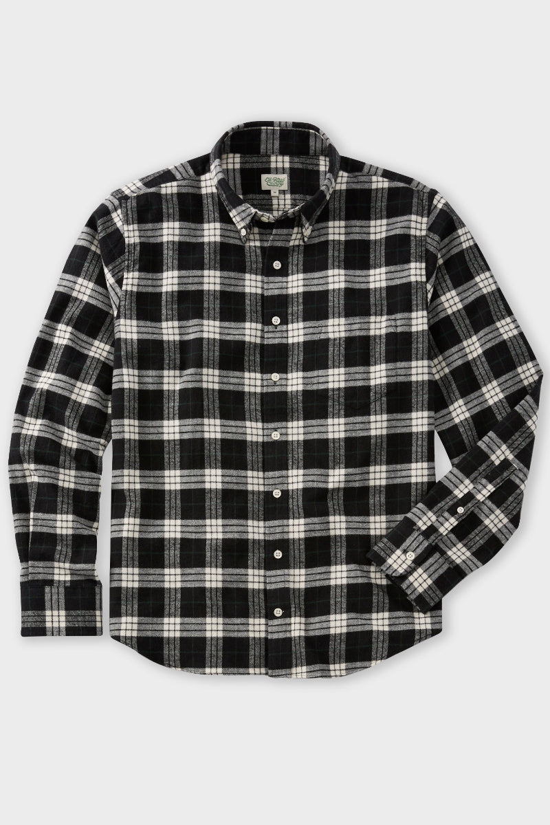 Ivory, Black and Pine Plaid Brushed Flannel