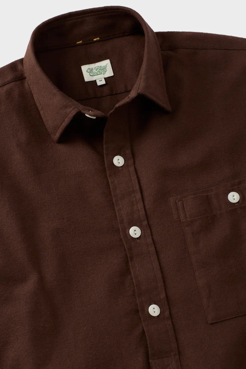 Terracotta Offsides Brushed Cotton Popover, flat lay collar and placket detail
