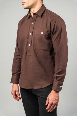 Terracotta Offsides Brushed Cotton Popover on model, three-quarter front view